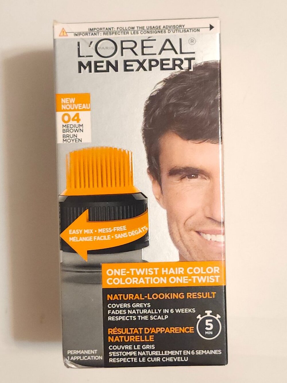 L'OREAL MEN EXPERT One Twist Hair Colour Shade 04 Medium Brown BNIP